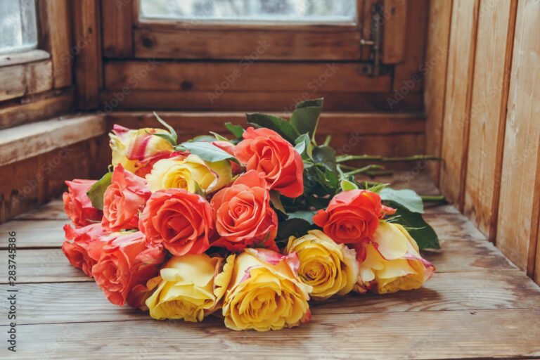 bouquet de fleurs colorees en vitrine