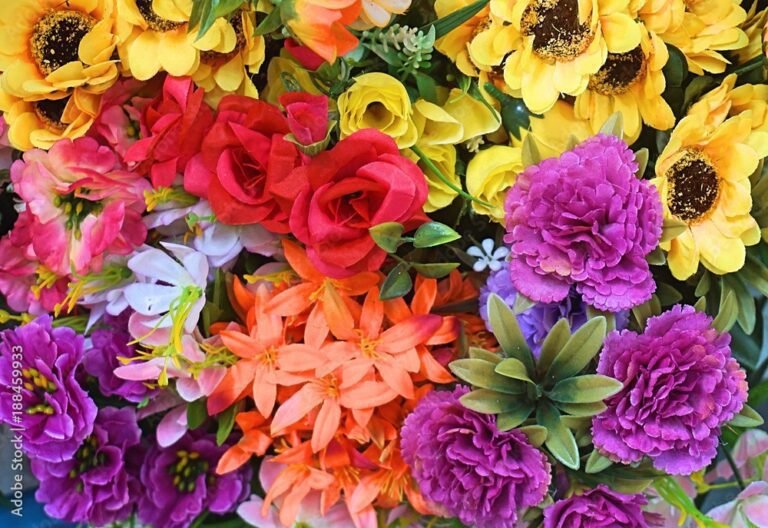 fleurs colorees dans un marche frais