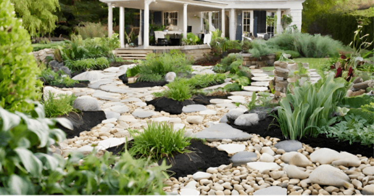 gros galets colores dans un jardin