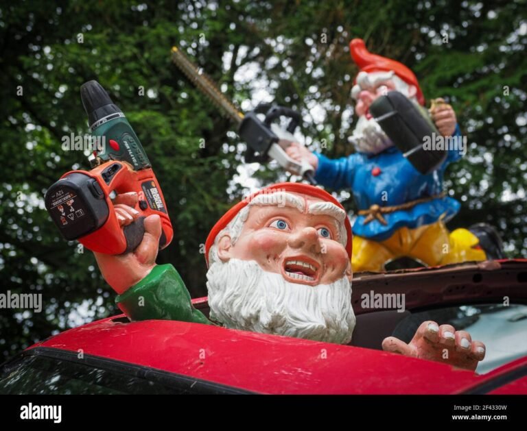 un nain de jardin humoristique en action