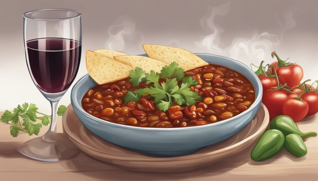 vin rouge et chili con carne en harmonie